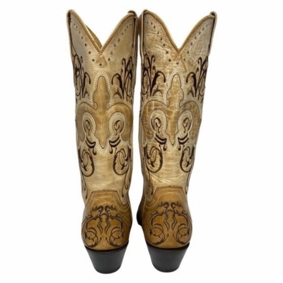 Sterling River Tan and Brown Embossed Leather Heeled Boots - Picture 4 of 13